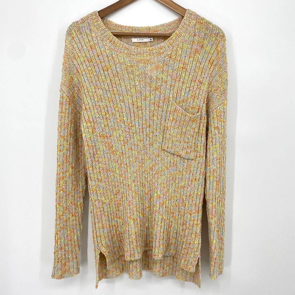LUSH NWT Multicolor Pastel Slinky Knit Pullover Sweater Size Large